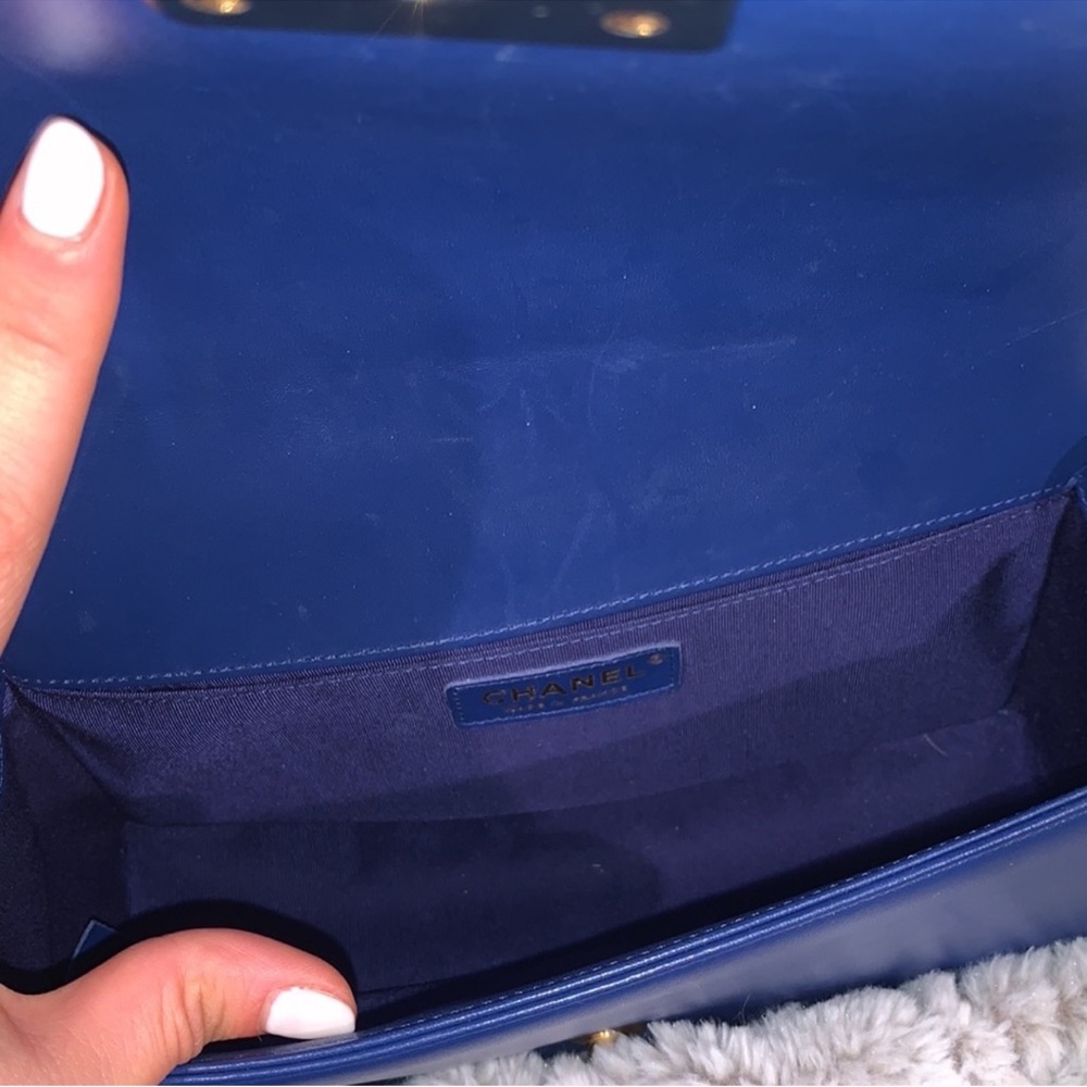 Chanel Blue Boy Bag with Gold Chain - Picture 11 of 14